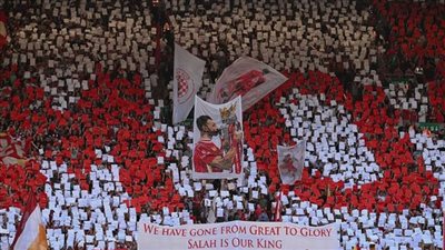 ليفربول ضد برينتفورد.. جماهير ليفربول تودع محمد صلاح بتيفو ت    